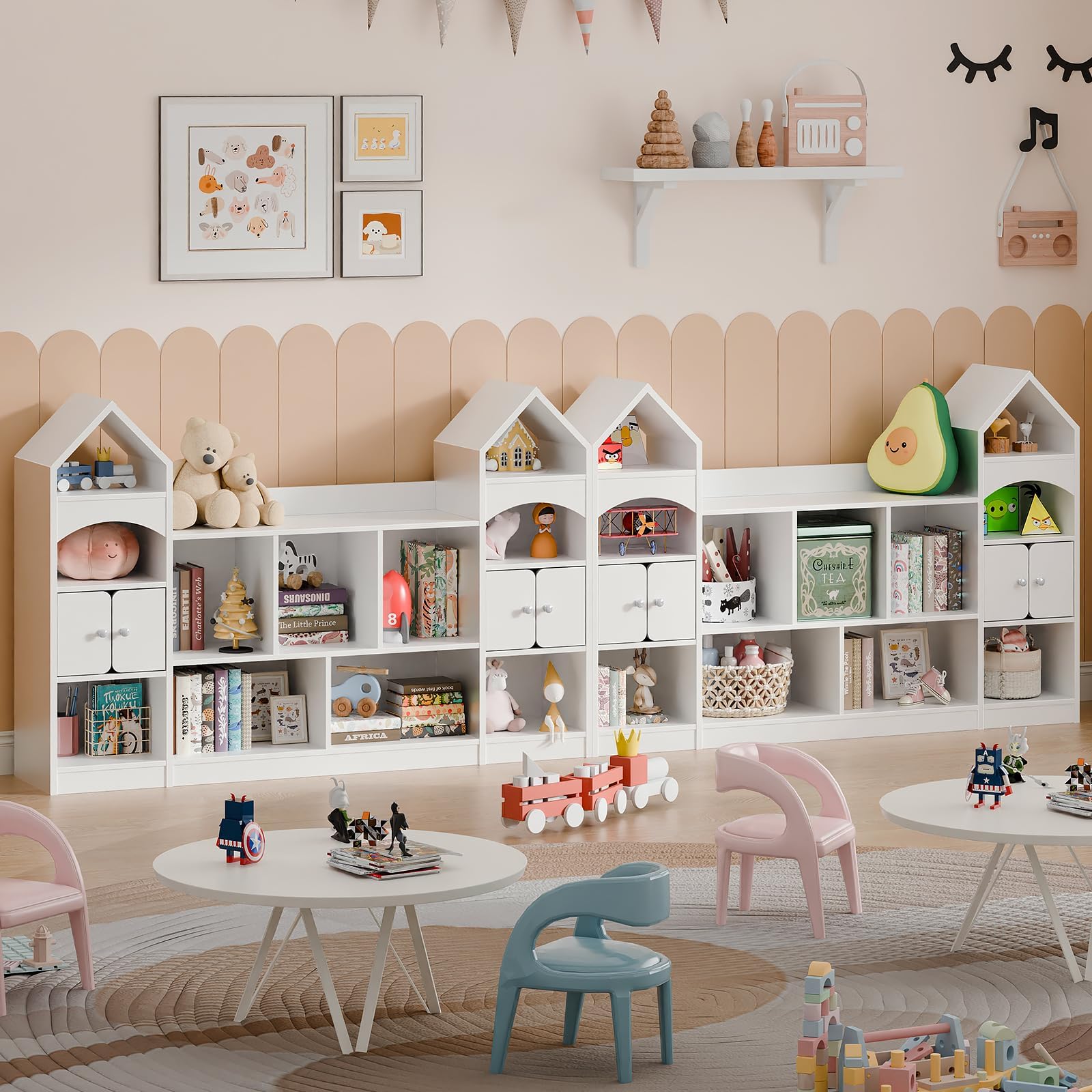 Castle Shape Children's Bookshelf, Kids Bookcase Display Case Kids Toy Storage