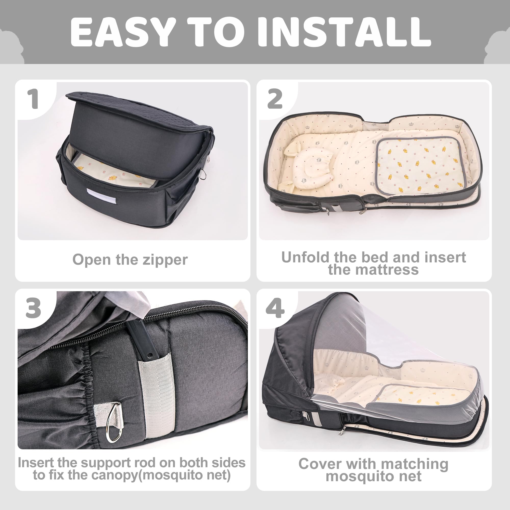 Portable Travel Bassinet for Baby with Mosquito Net