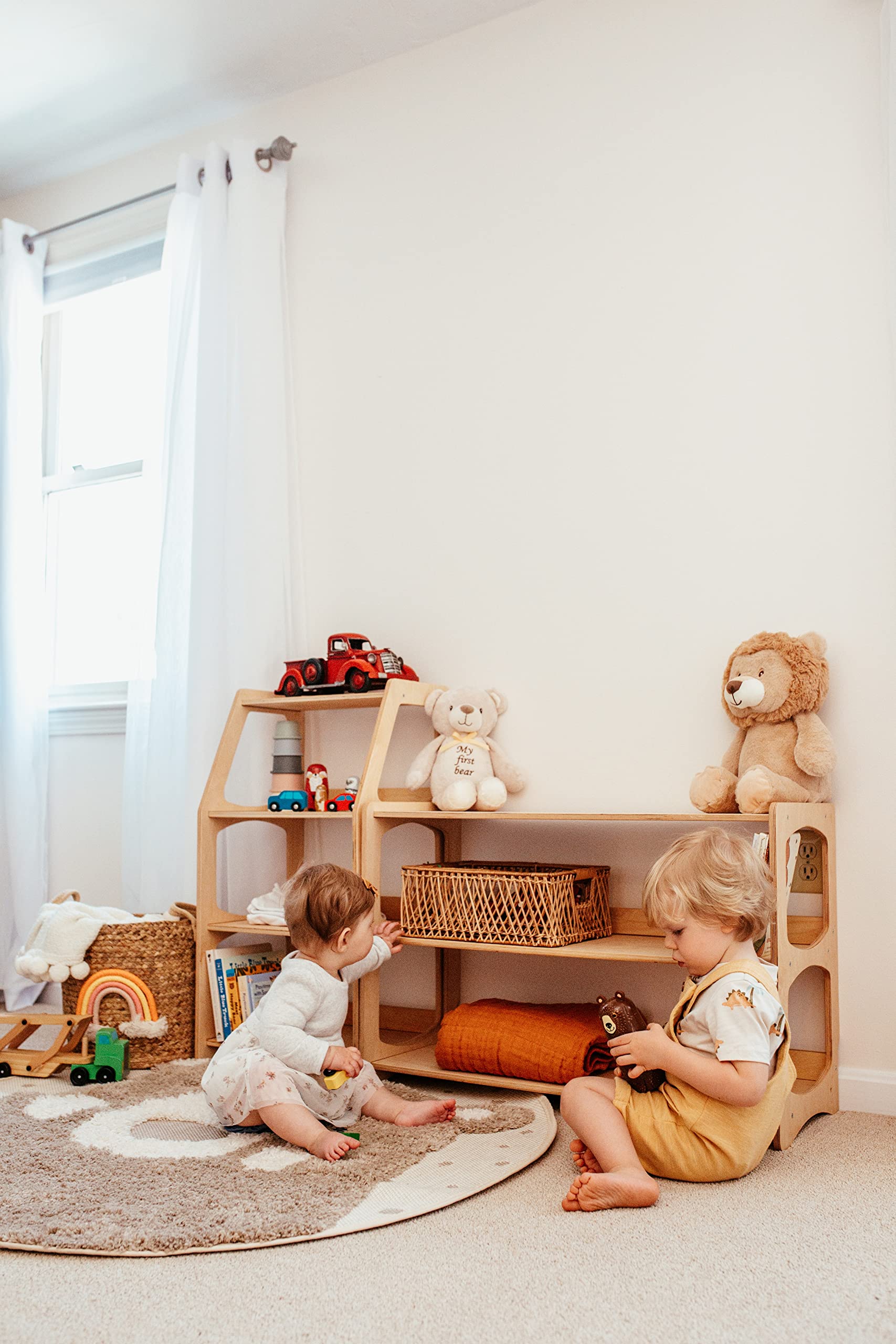 Montessori Bookshelf for Toddlers - Wooden Book and Toy Shelf Organizer