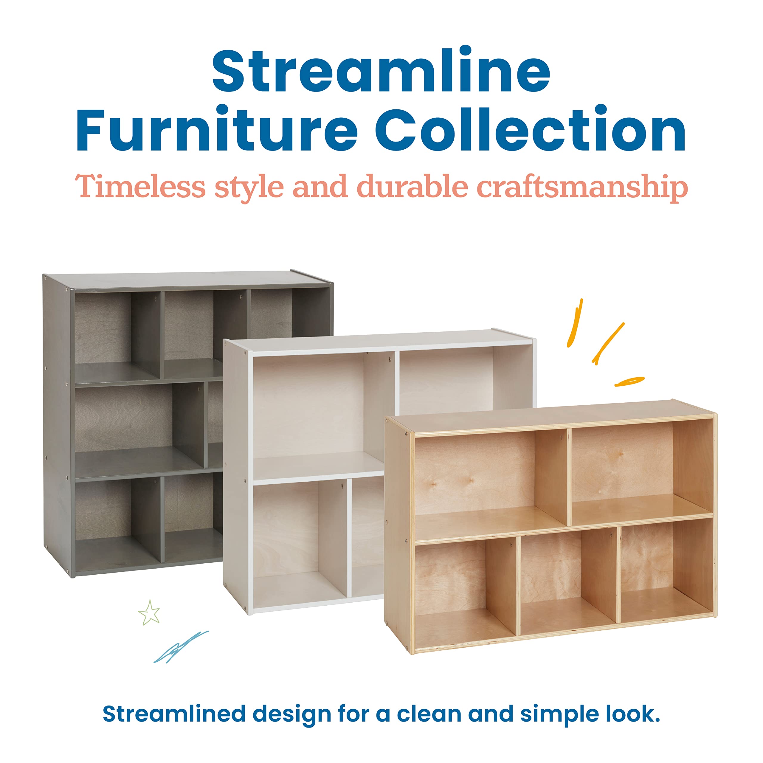 ECR4Kids Streamline 8-Compartment Storage Cabinet, 36in, Classroom Furniture, Grey Wash