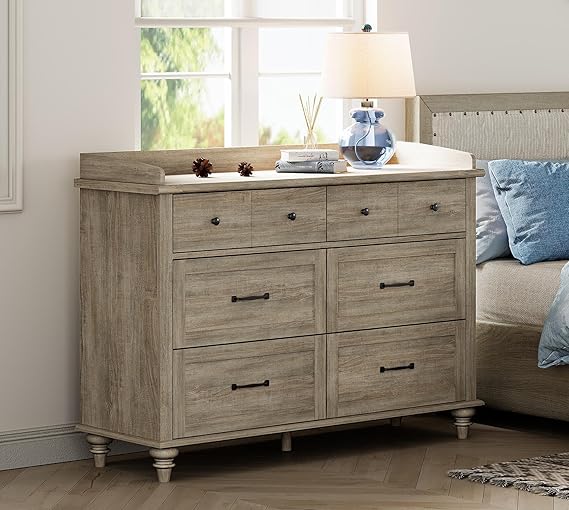 Oak Dresser for Bedroom with 6 Drawers, Baby Dresser