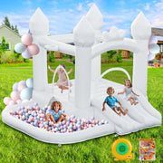 White Bounce House, Inflatable Bounce Castle with Double Slide Ball Pit 370W Blower
