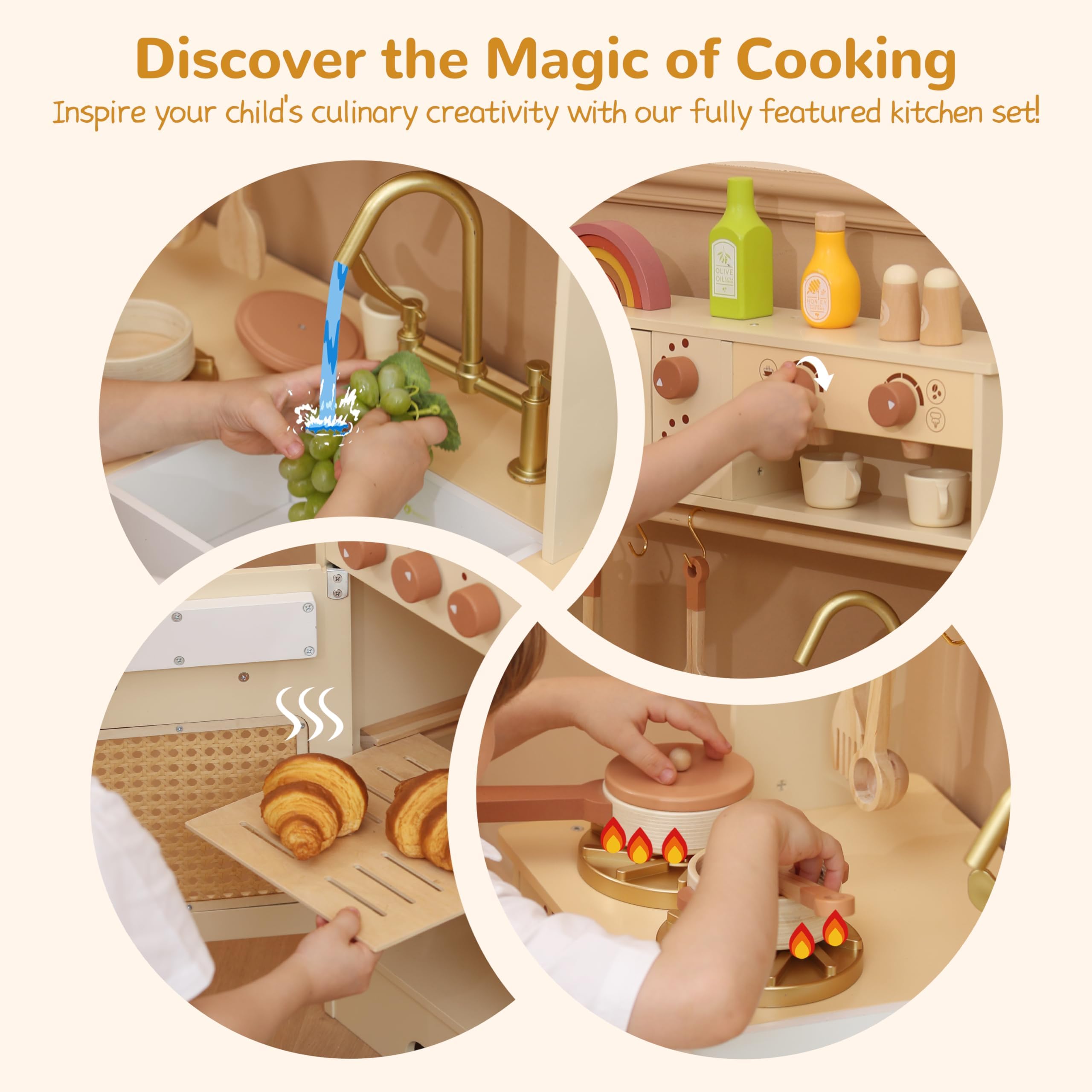 Wooden Play Kitchen Set for Toddlers Ages 3+