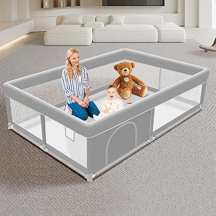Baby Playpen 74x50 inch, Playpen for Babies and Toddlers, Baby Play Pen Design with External Zipper Gate, Play Yard with Non-Slip Suction Cups on The Bottom