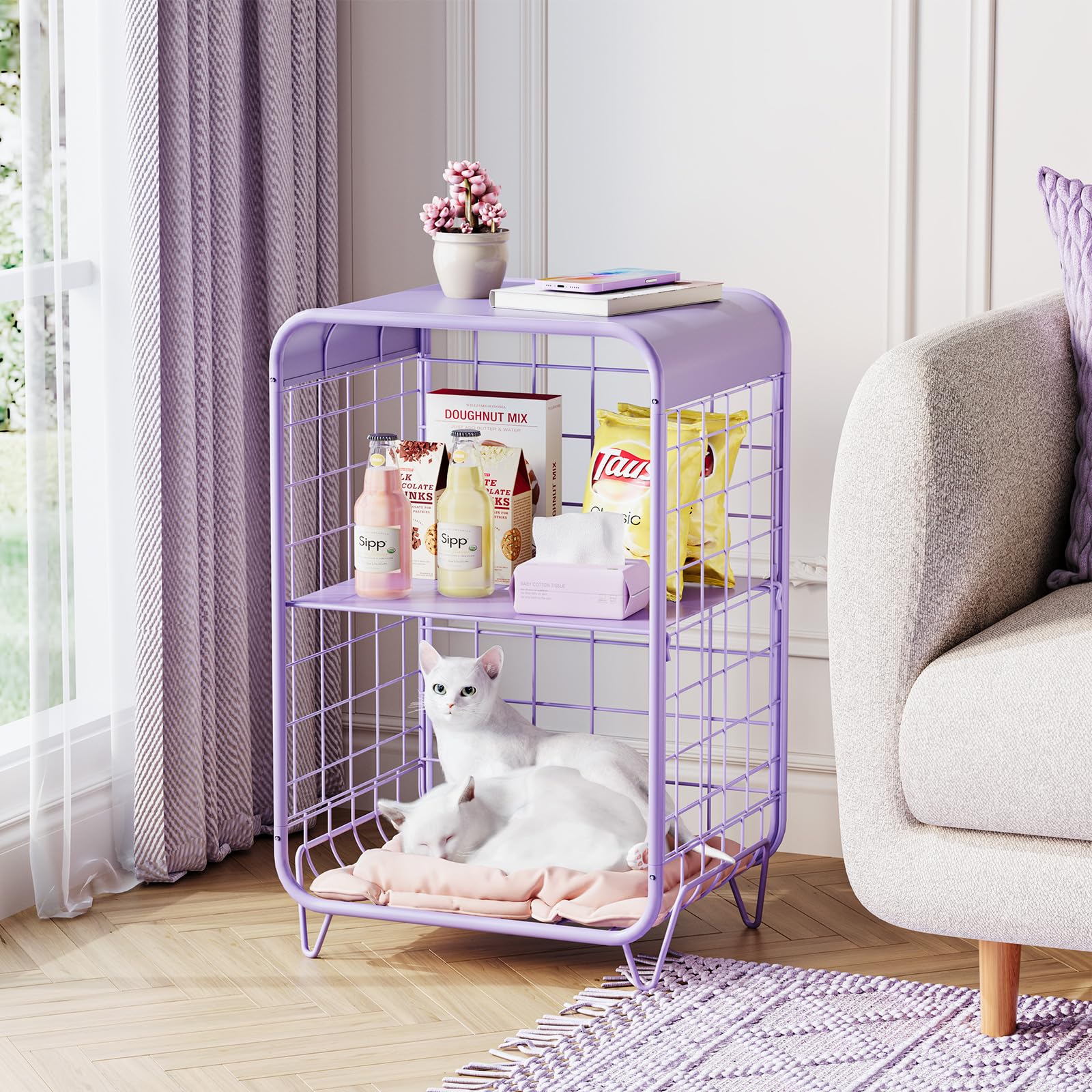 3-Tier Metal Side Table with Storage