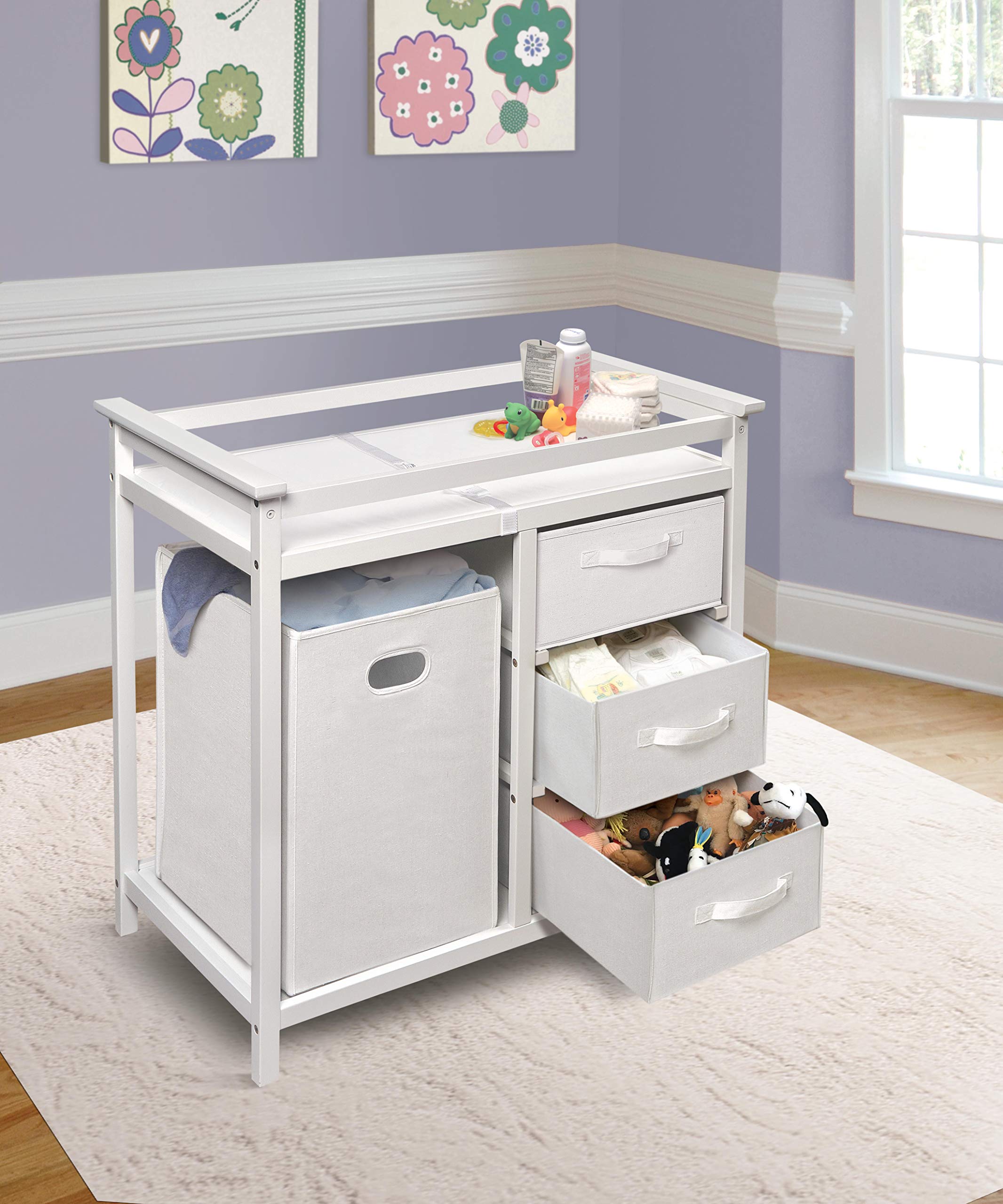 Modern Baby Changing Table with Storage Hamper and Drawers