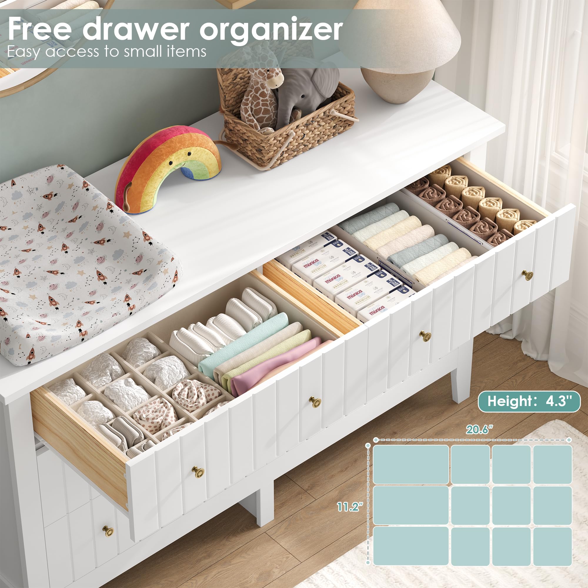 6 Drawer White Dresser with Deep Storage