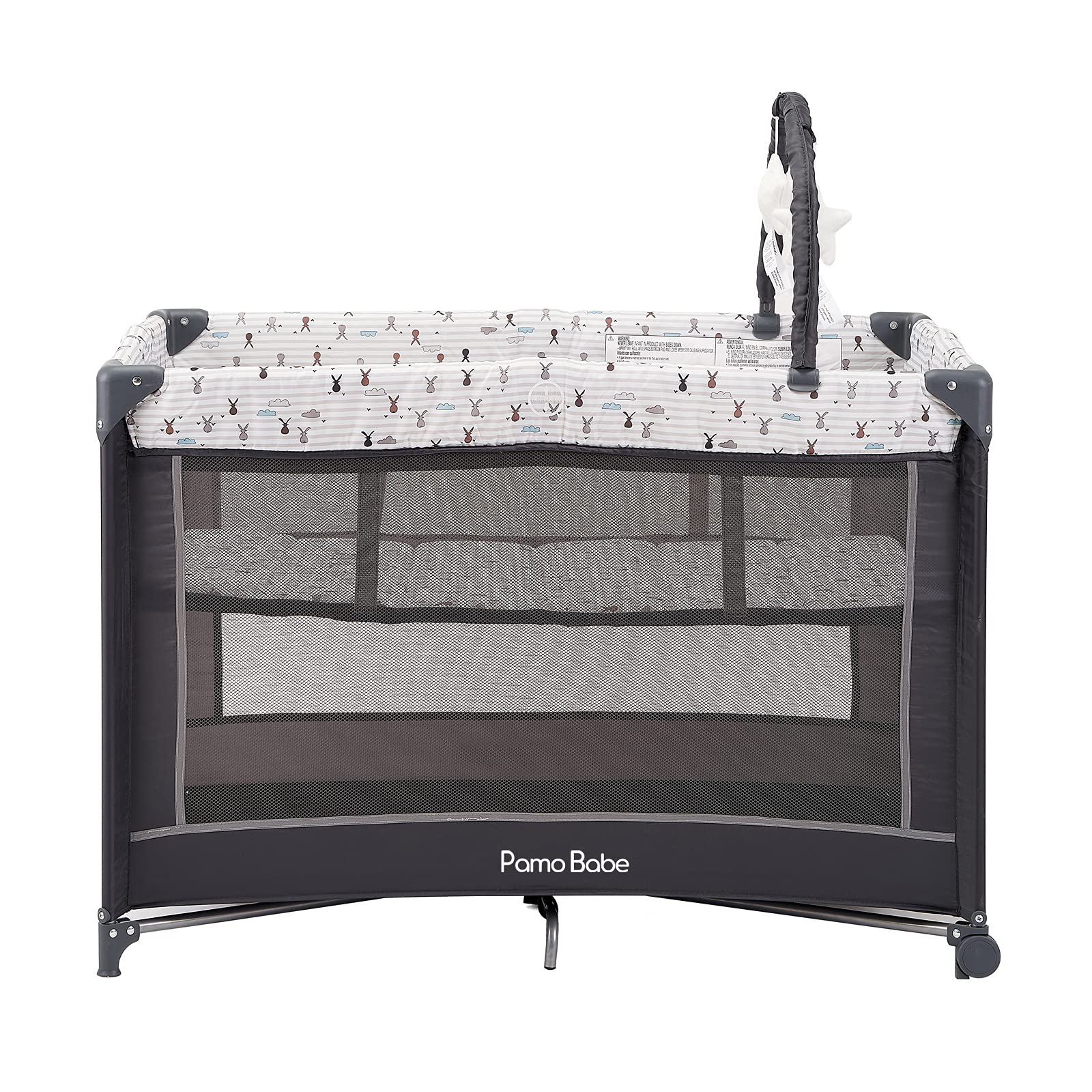 Portable Playard,Sturdy Play Yard with Padded Mat and Toy bar with Soft Toys