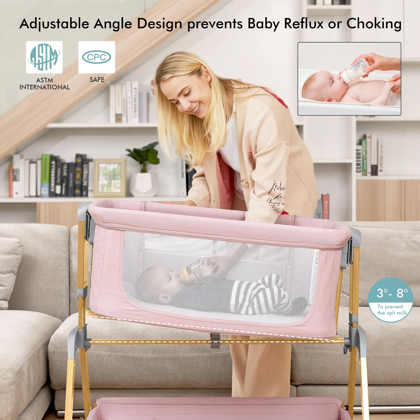 Bassinet Bedside Sleeper with 5-Height Adjustable Rocking Feature