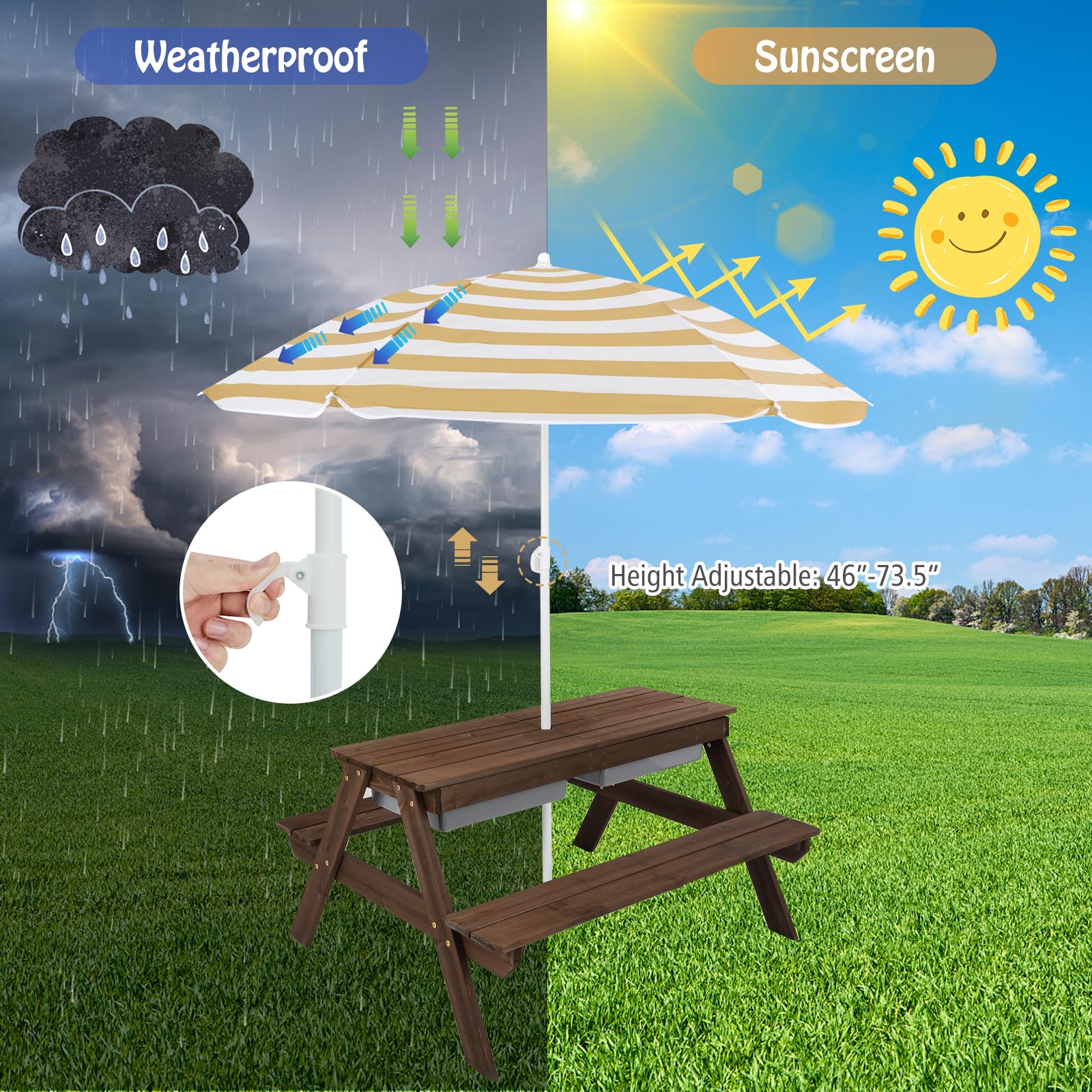 4-in-1 Cedar Kids Picnic Table with Umbrella