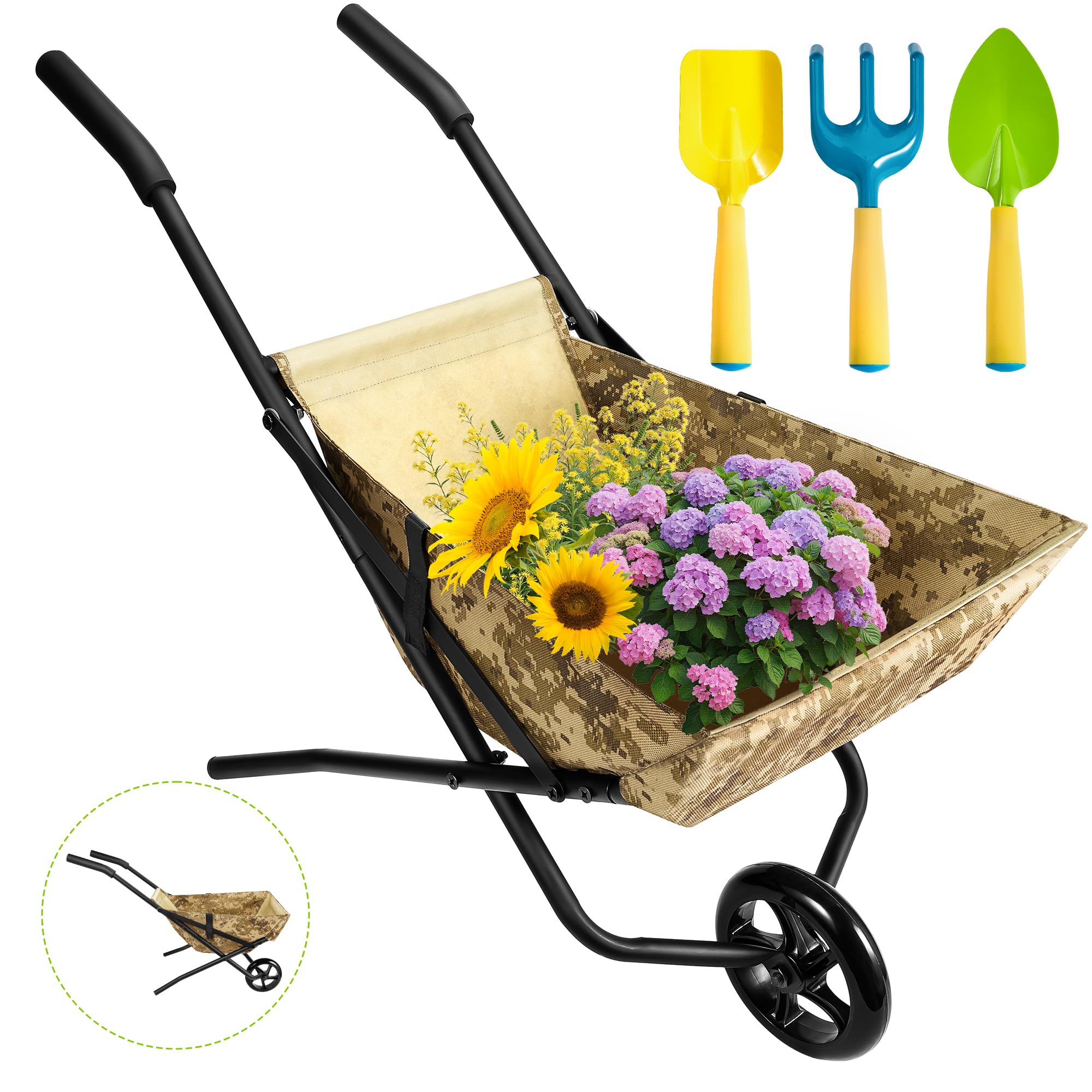 Kids Gardening Tools Set Backyard Play with Wheelbarrow, Educational STEM Learning Pretend Toys with Shovel and Rake, Outdoor Indoor Toys Gifts for Toddlers Kids Boys Girls