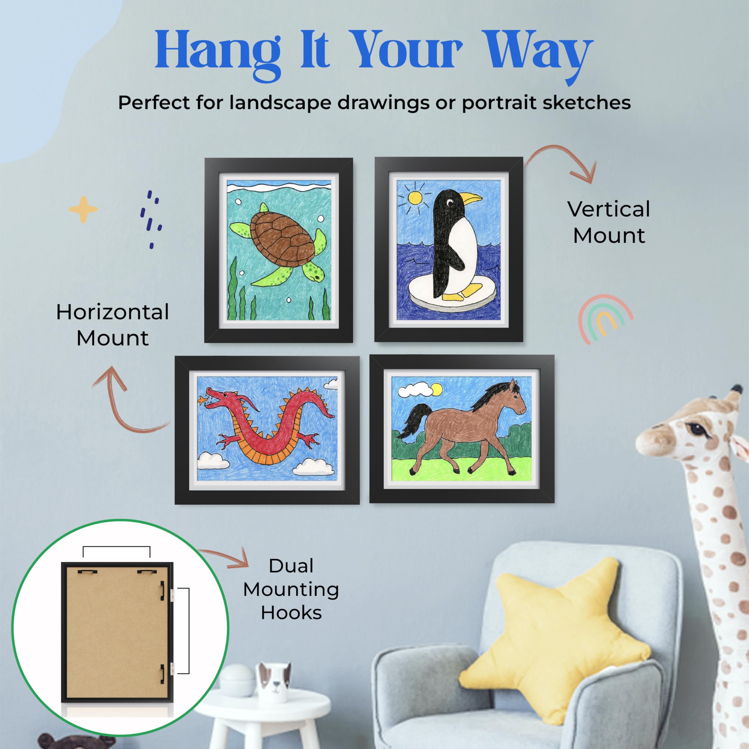 Kids Art Frame Storage Display 8.5x11 Front Opening Wall Mount 2-Pack