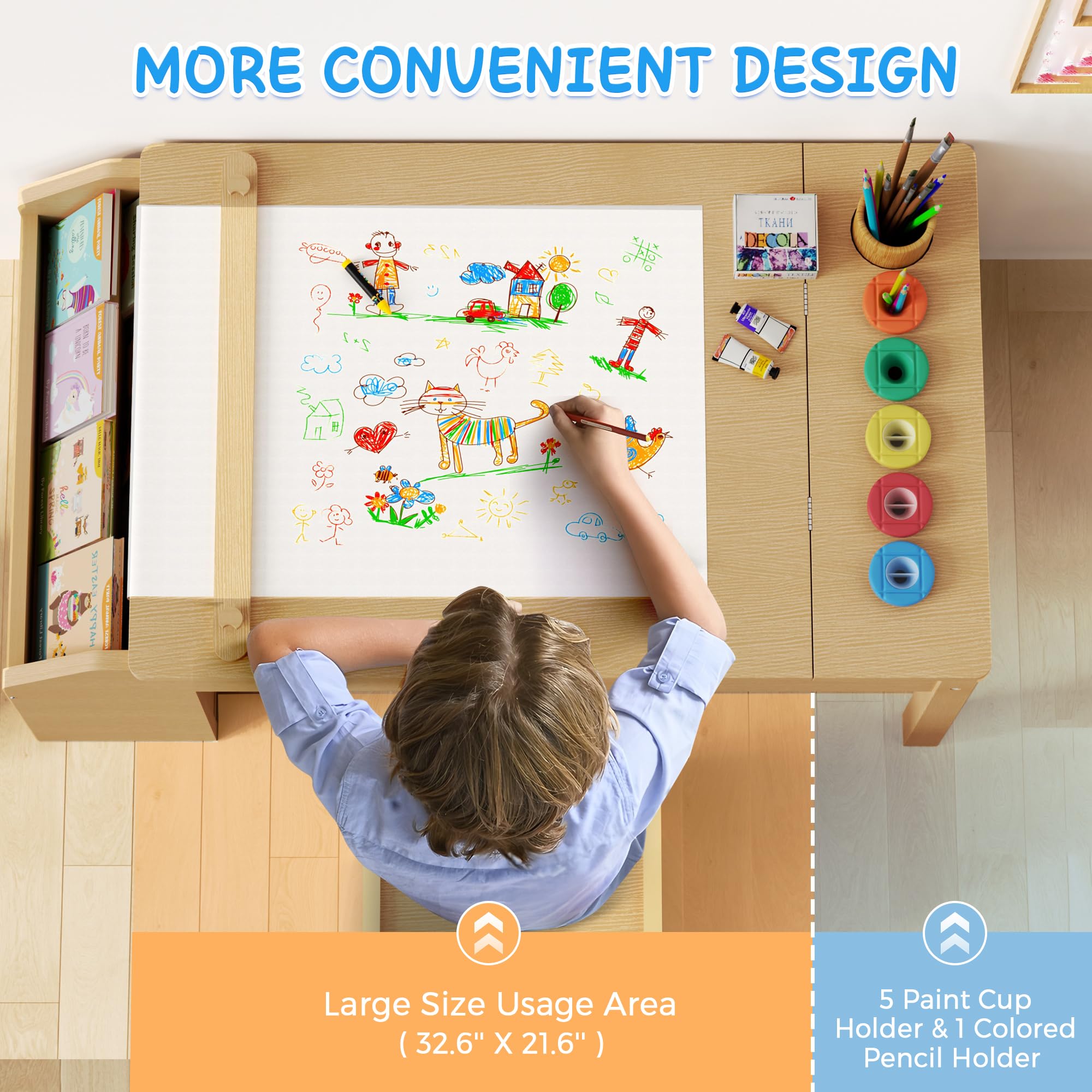 Kids Art Table and Chair Set with Storage Drawers