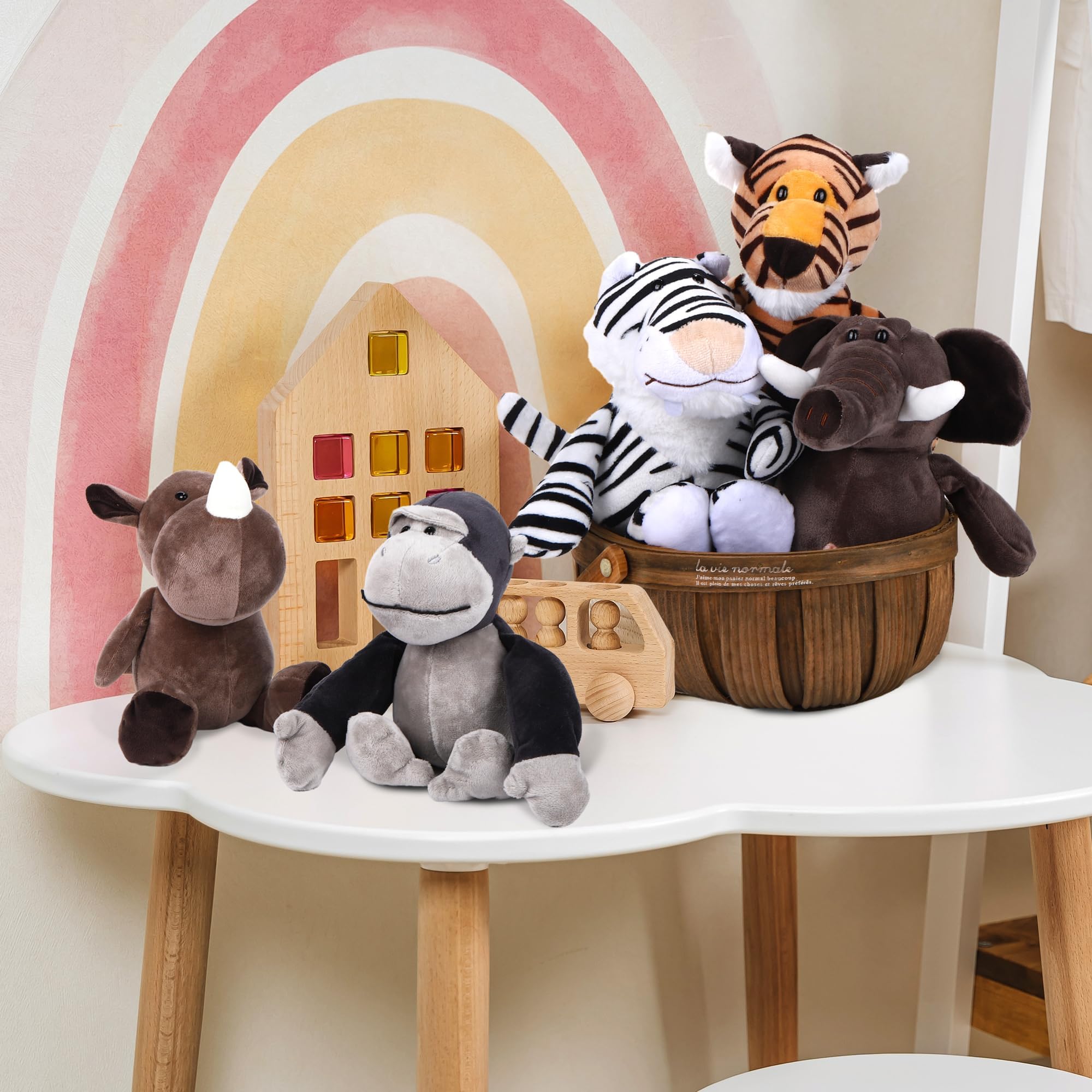 15 Pieces Safari Stuffed Animals Plush Toy 9.8 Inch Jungle Animals Stuffed Toys