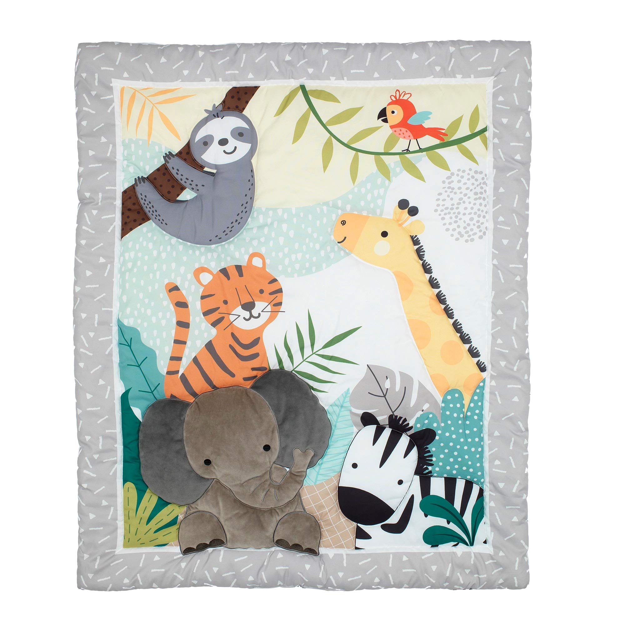 Jungle Animal 3-Piece Crib Bedding Set - Quilt, Fitted Sheet & Skirt