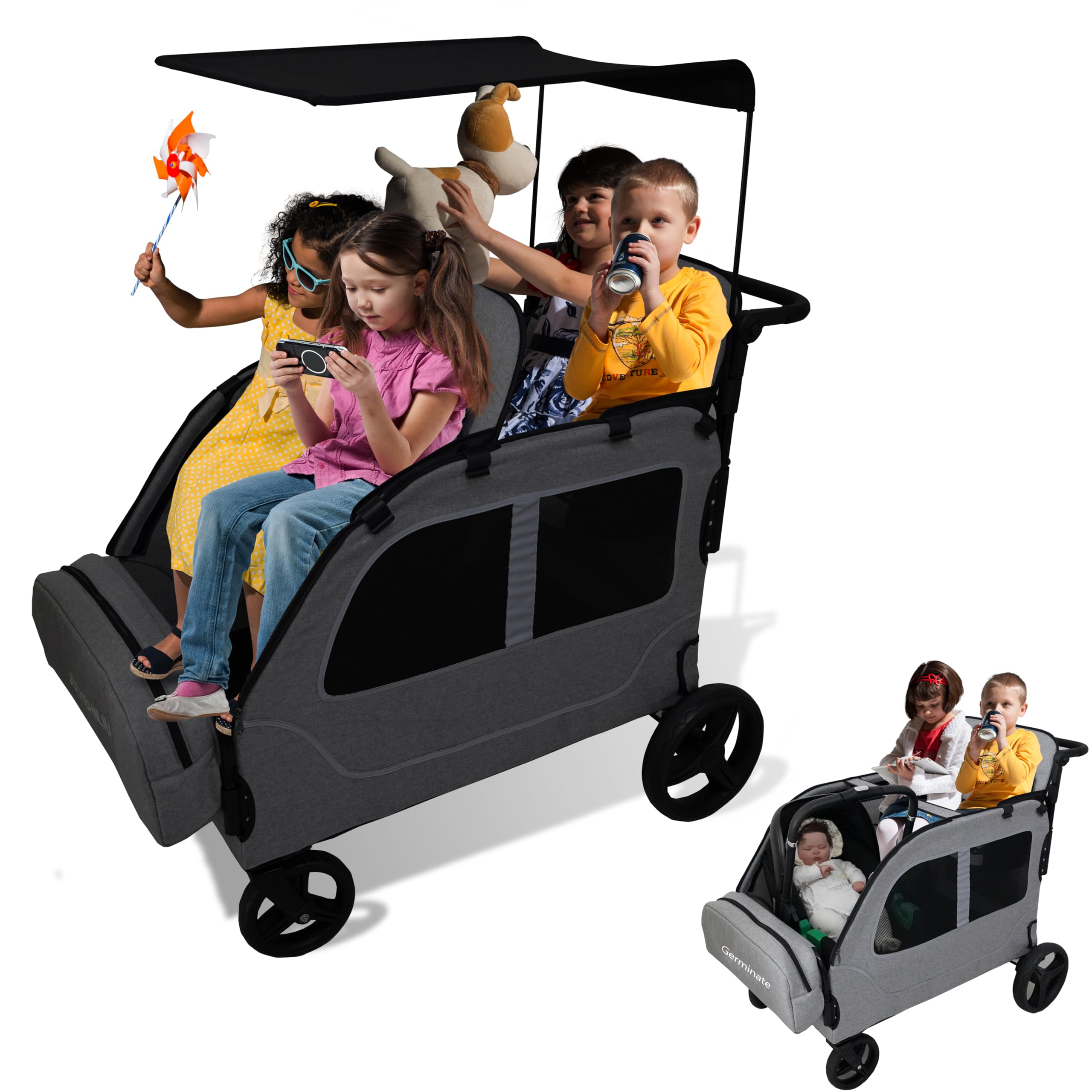 4 Seater Wagon Stroller, Large Wagon for Kids 2 3 Toddler Travel