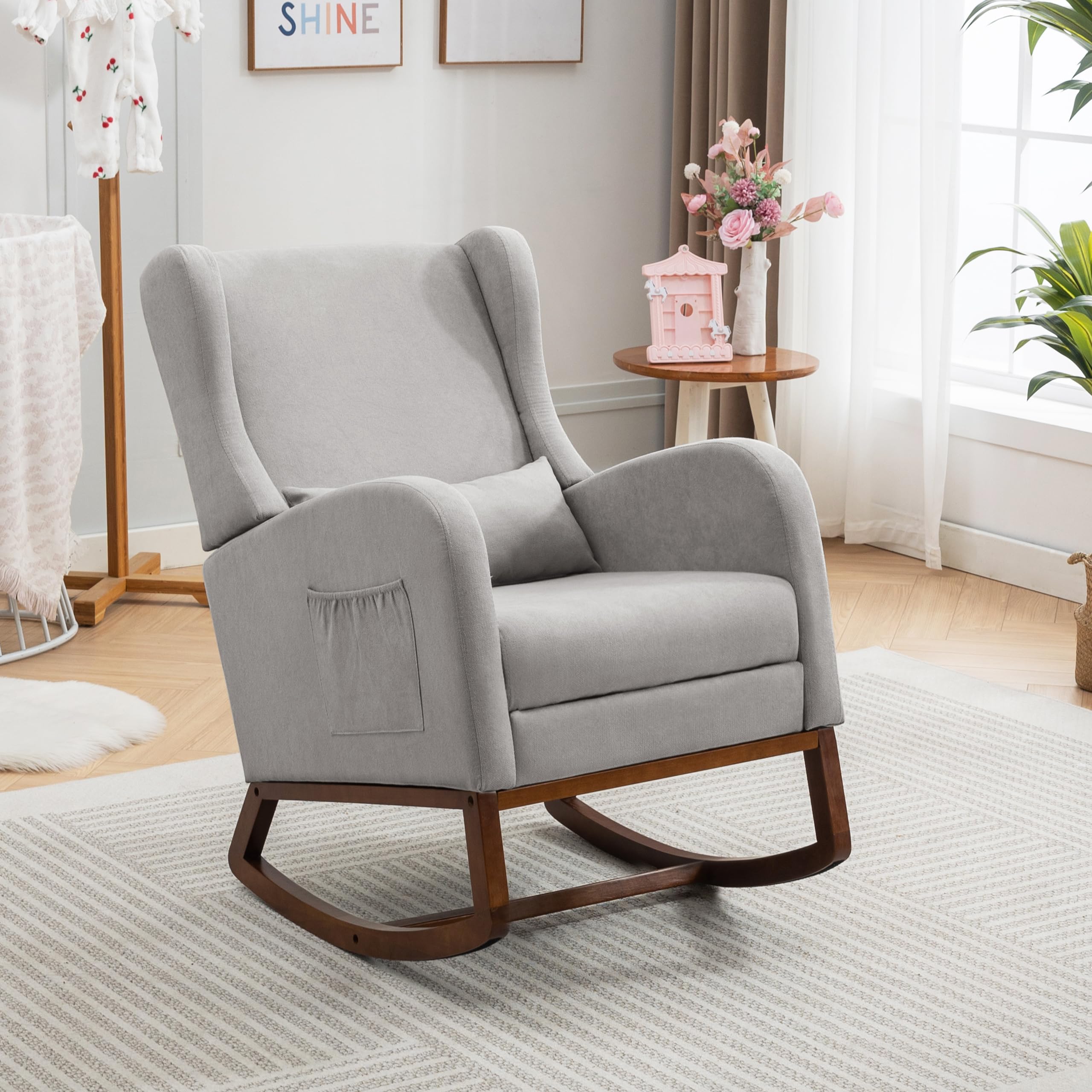 Nursery Glider Rocking Chair with Retractable Footrest