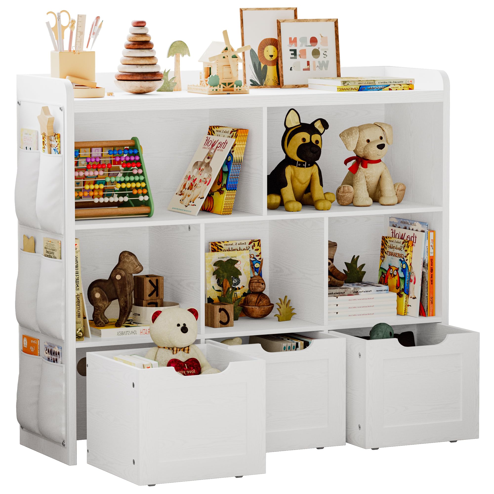 Toy Storage Organizer with 3 Movable Drawers, Multifunctional Floor Storage