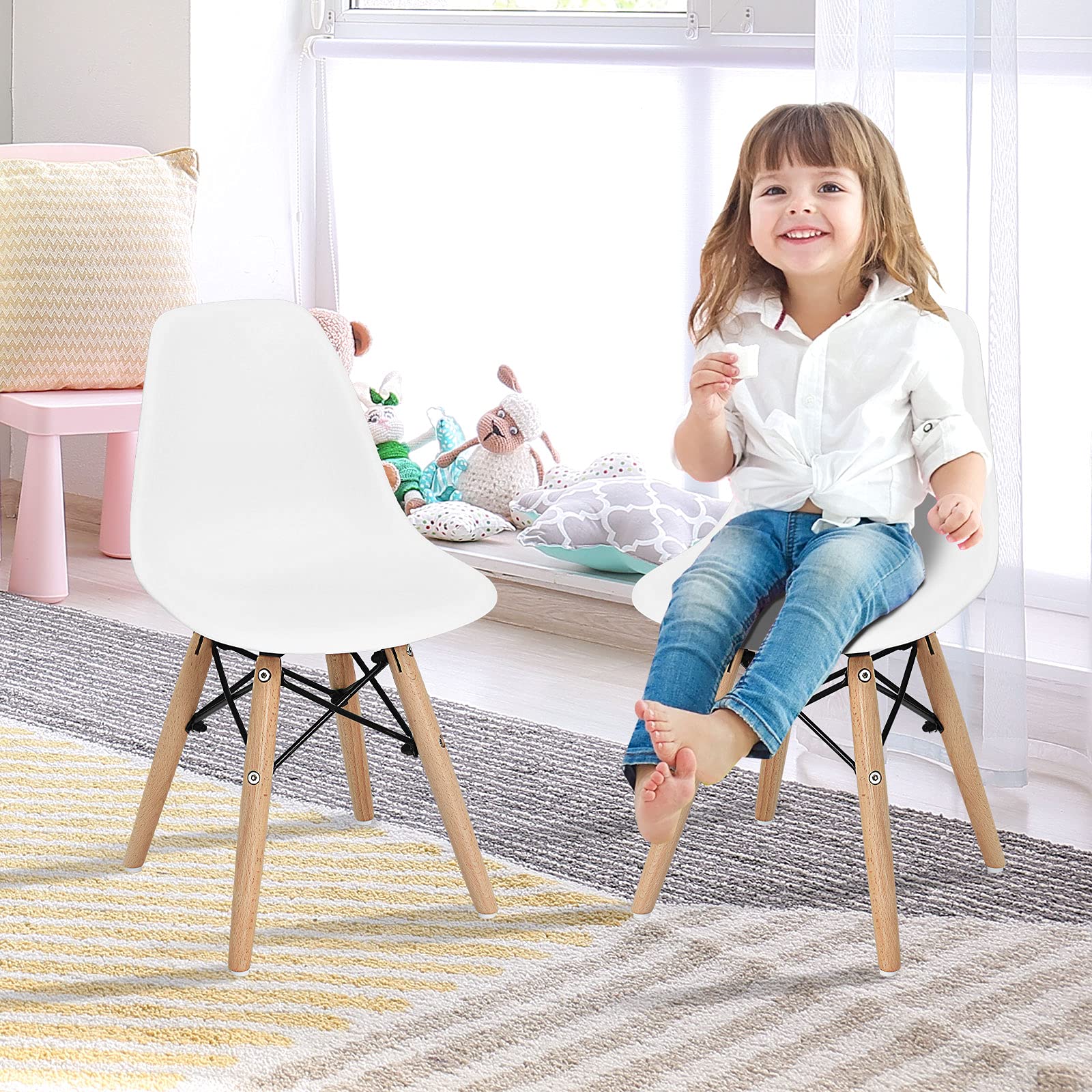 Kids Mid-Century Modern Desk Chair Set - 4 Pack White Toddler Chairs