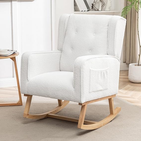 Chair,Rocking Chairs with Side Pocket for Nursery, Upholstered High