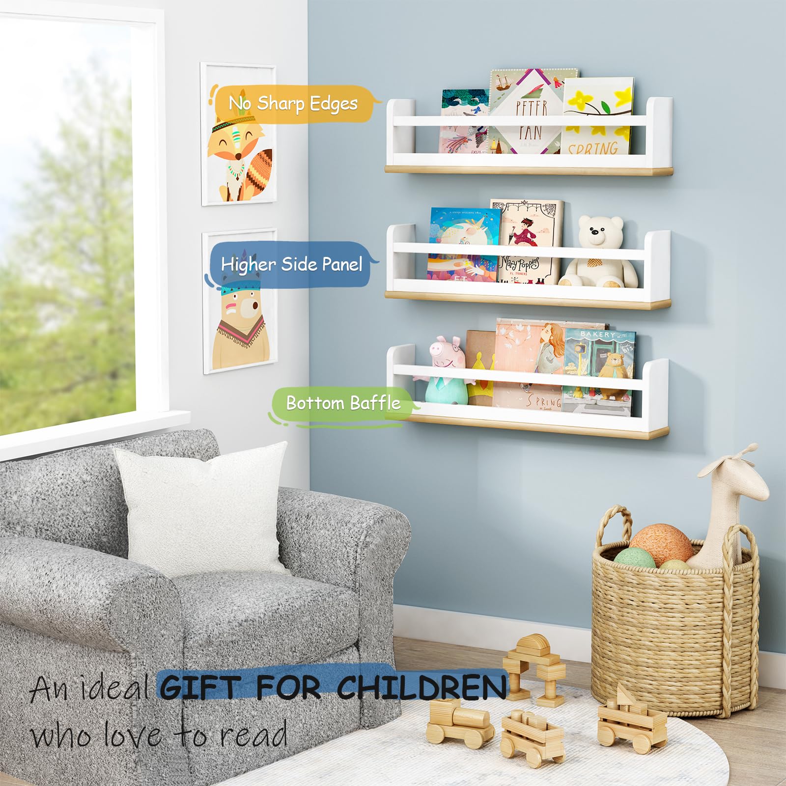 Floating Nursery Book Shelves for Wall 24 Inch