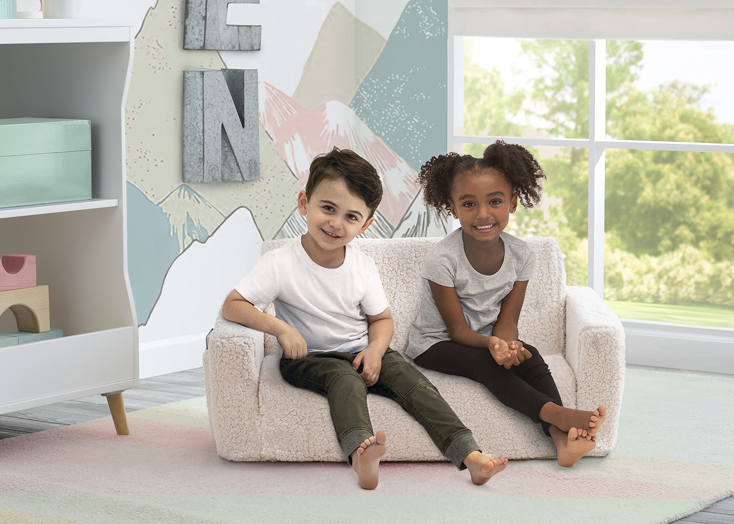 Kids Convertible Sofa to Lounger with Sherpa Slipcover