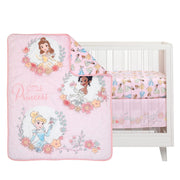 Disney Princesses Nursery Baby Crib Bedding Set, Pink, 3 Count