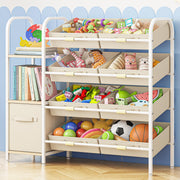 Toy Storage Organizer with Fabric Drawers and Bookshelf