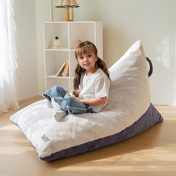 Kids Bean Bag Chair, Stuffed Bean Bag with Handle for Boys and Girls, Two-Tone Design