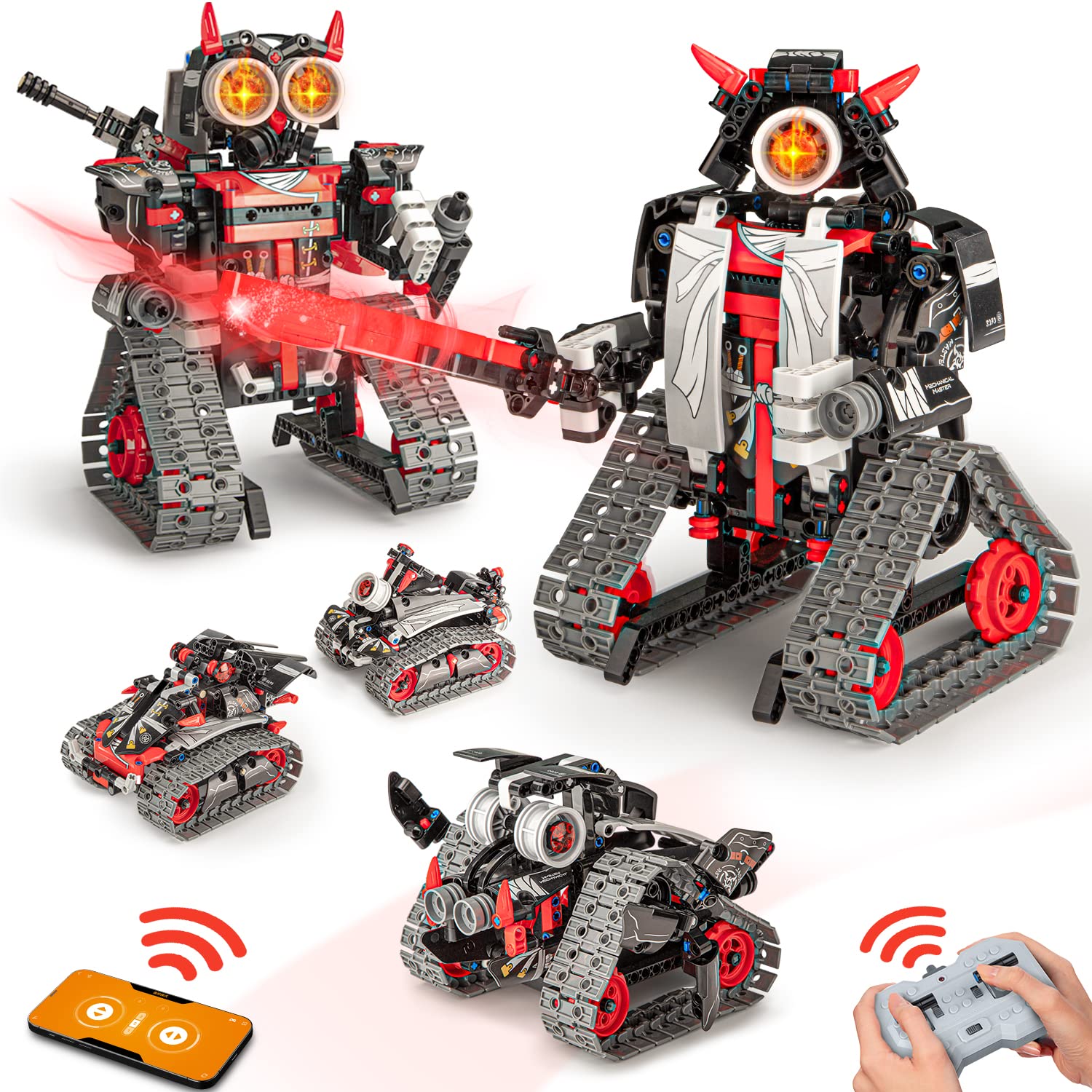 5 in 1 STEM RC Robot Building Kit, APP & Remote Control Samurai/Ninja Blocks