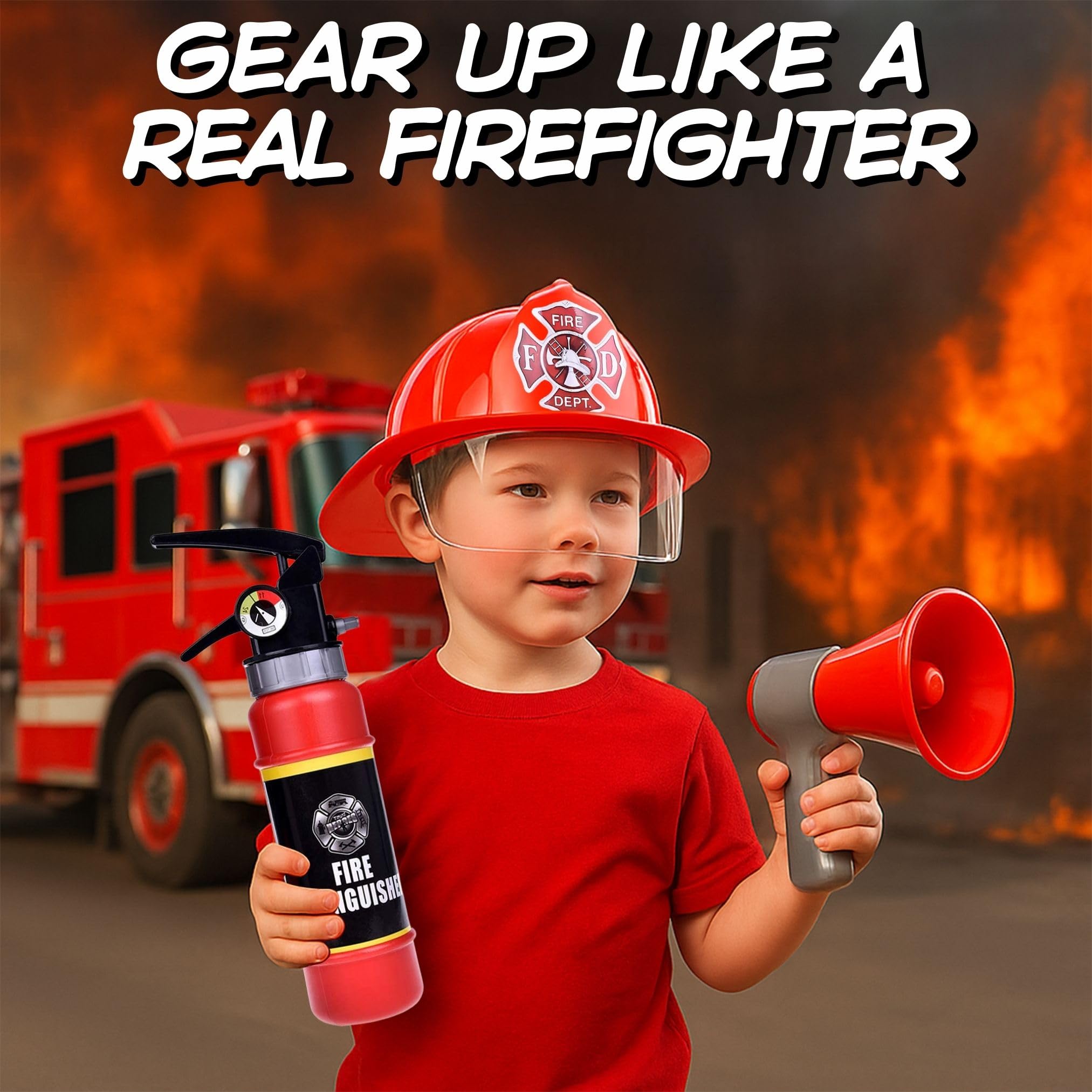 10 PCs Fireman Gear Firefighter Costume Role Play Career Dress Up Starter
