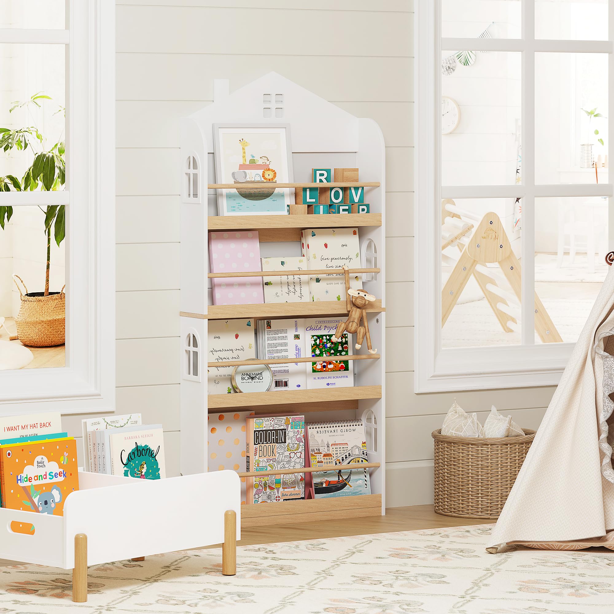 Wall Mounted Kids Bookshelf 4-Tier Storage Organizer