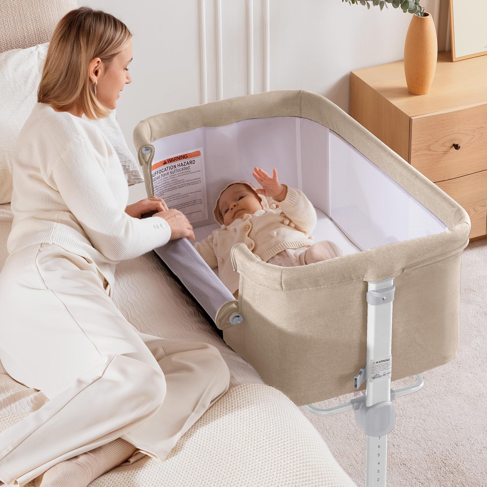 Baby Bassinet, 3 in 1 Bassinets Bedside Sleeper for Newborn