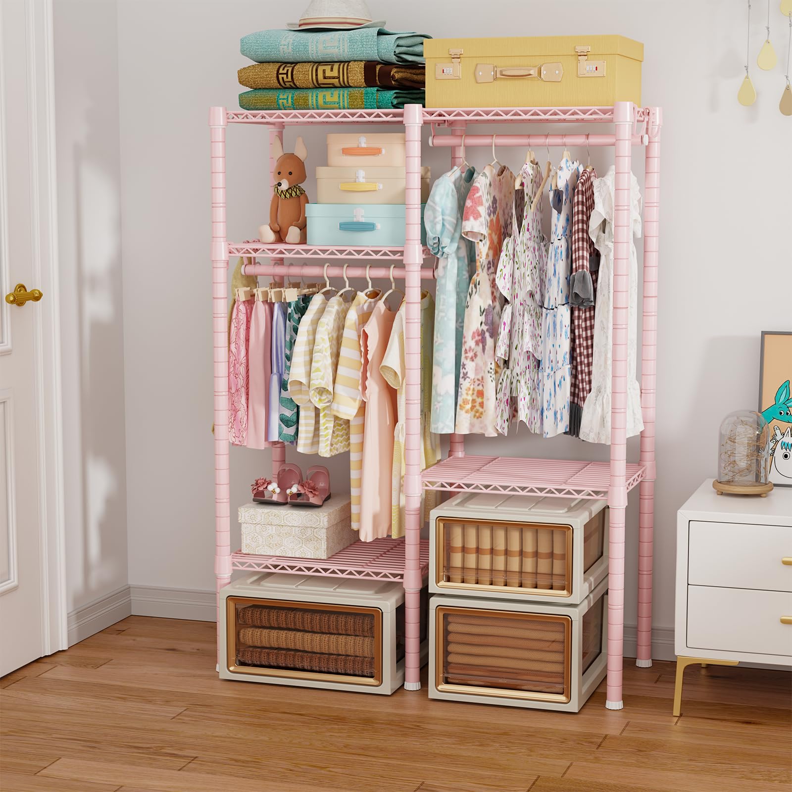 4-Tier Kids Clothes Rack with Hanging Rods