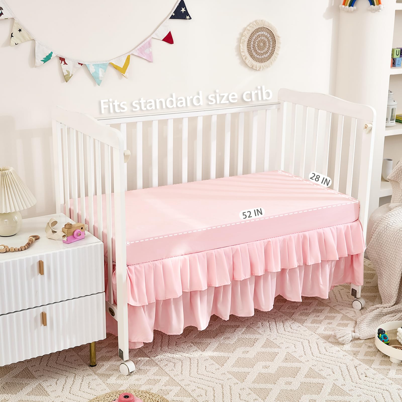 Tufted Ruffle Crib Bedding Set - Pink