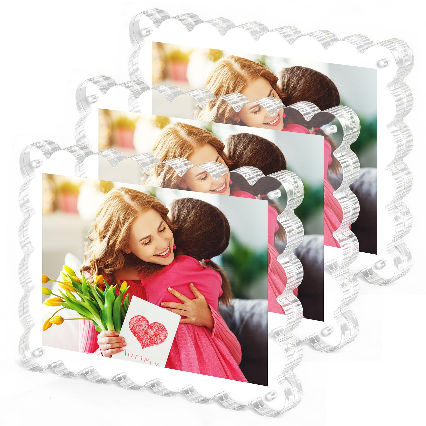 3Pack Magnetic Acrylic Picture Frames 5×7 Inch - Scalloped Photo Frame