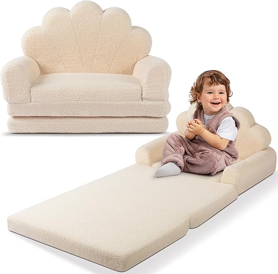 2-in-1 Kids Couch, Toddler Couch Fold Out, Comfy Toddler Chair