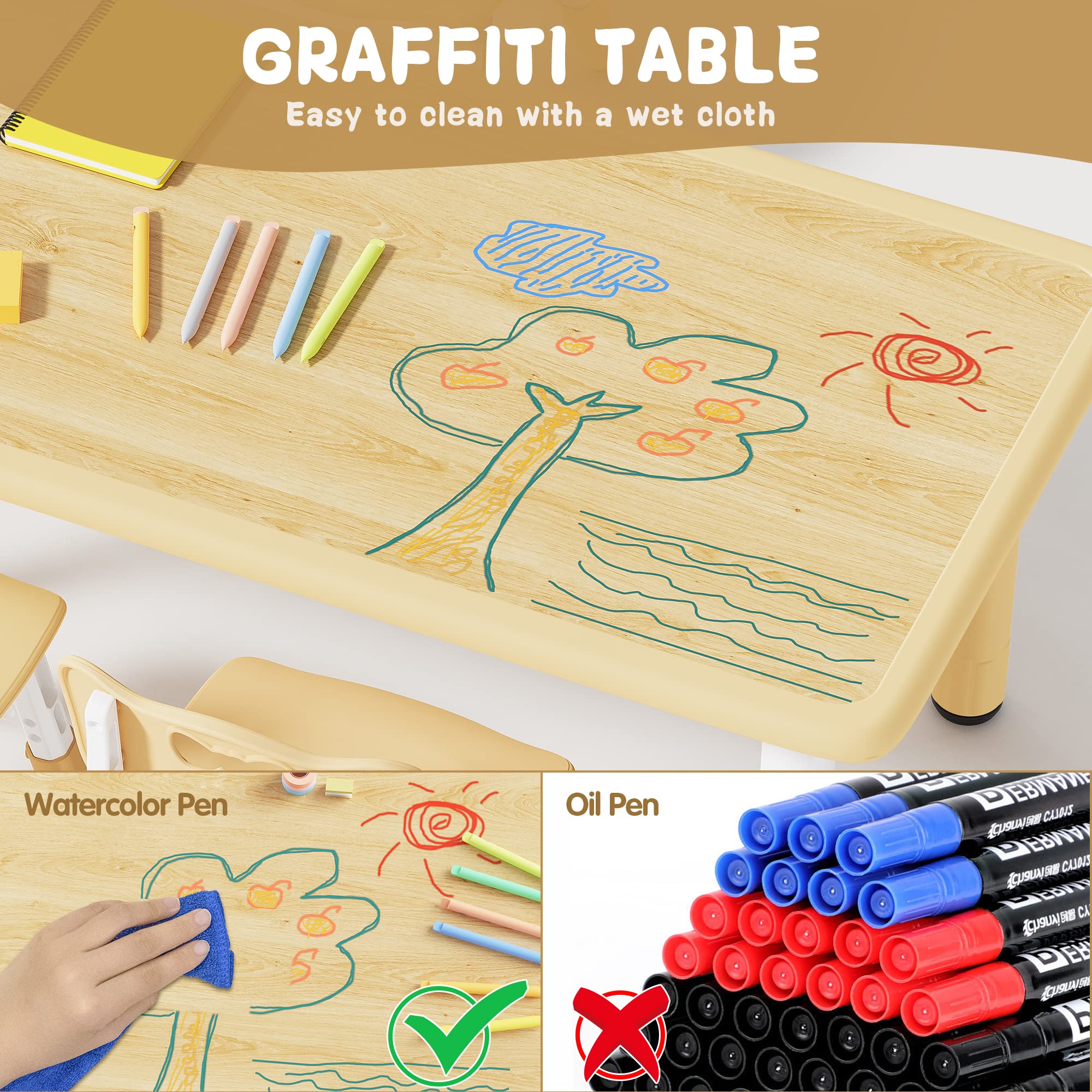 Height Adjustable Kids Table and 6 Chairs Set
