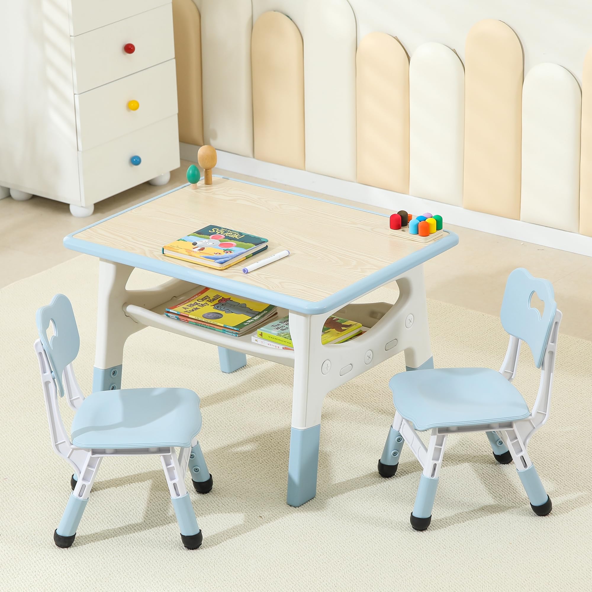 Kids Table and Chairs, Height Adjustable Toddler Table and 2 Chairs