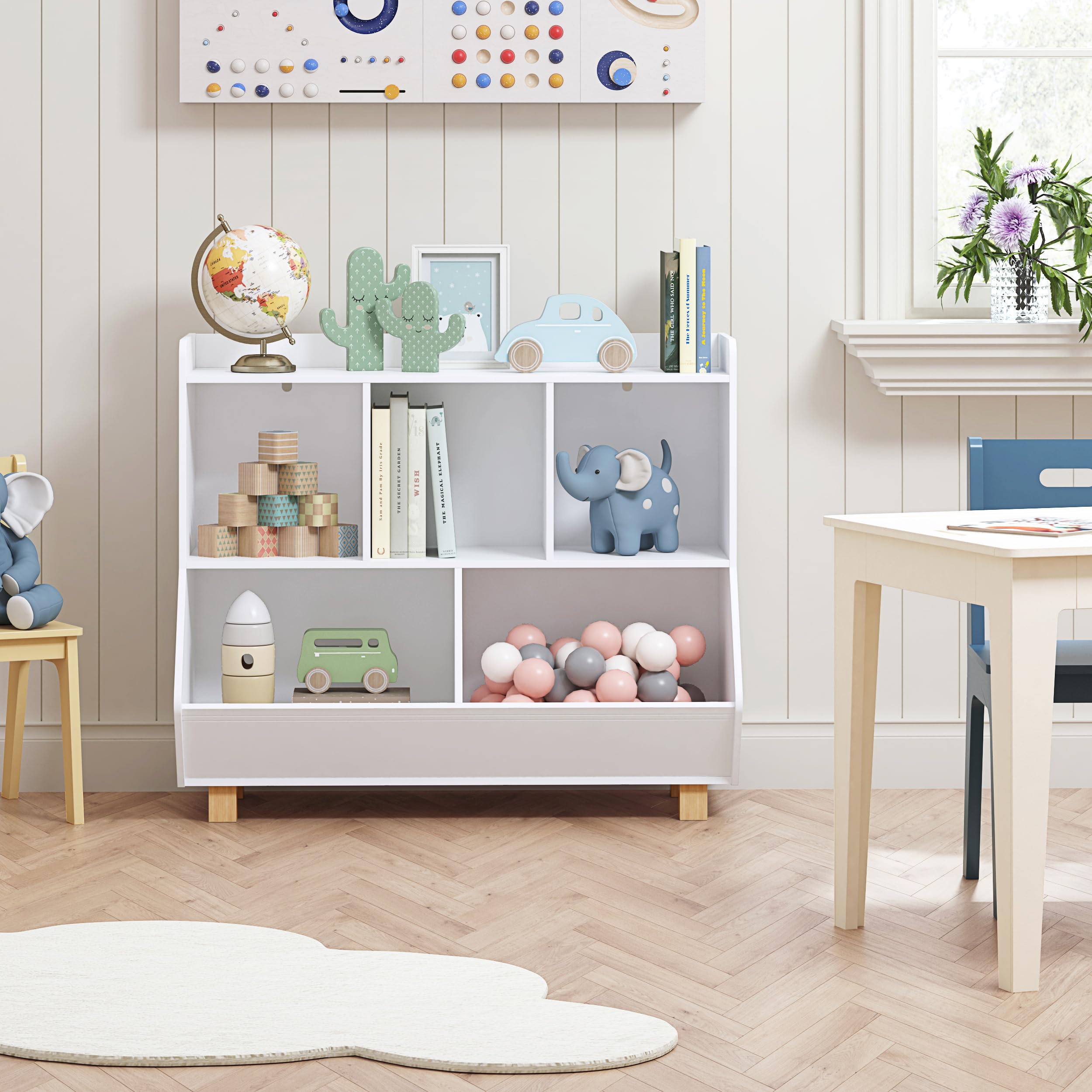 Kids Bookshelf and Toy Storage Organizer with Legs