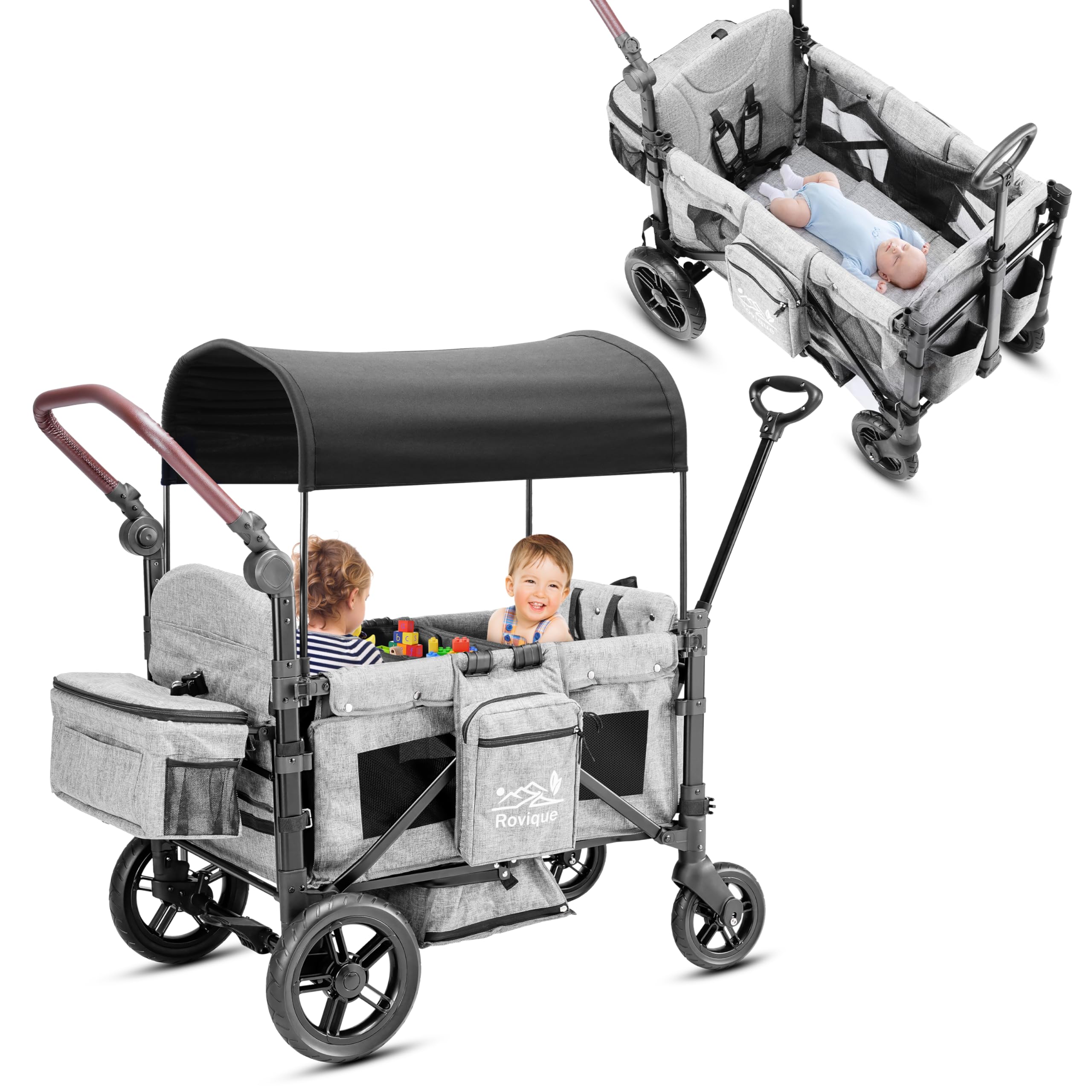 Wagon Stroller for 2 Kids,Premium Wagon for Kids with Removable Canopy, Snack Tray