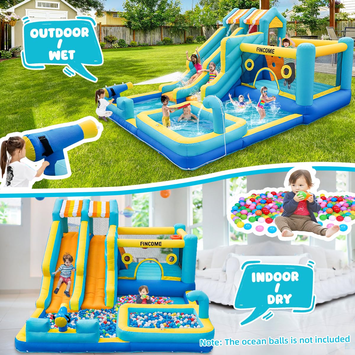 10-in-1 Inflatable Water Slide Bounce House with Blower
