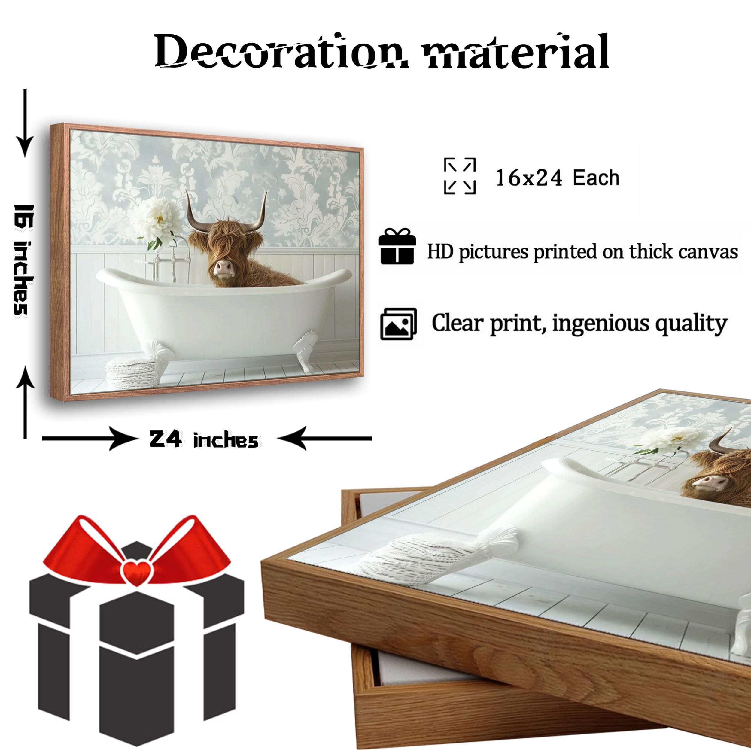 Highland Cow Bathroom Wall Art Canvas Poster