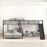 L-Shaped Triple Bunk Bed with Desk and Slide - Twin Over Full with Twin Loft