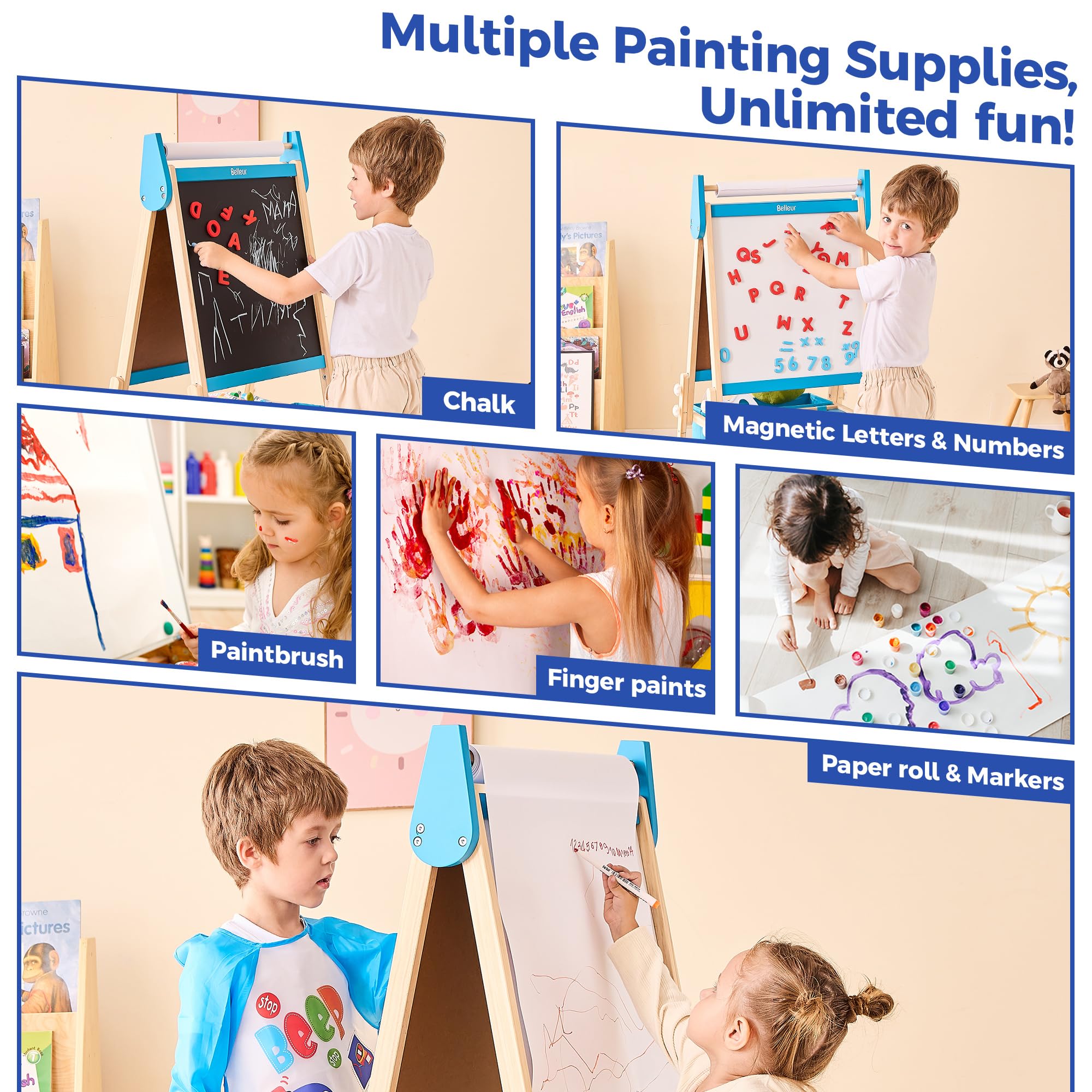 Double-Sided Kids Art Easel with Magnetic Whiteboard and Chalkboard