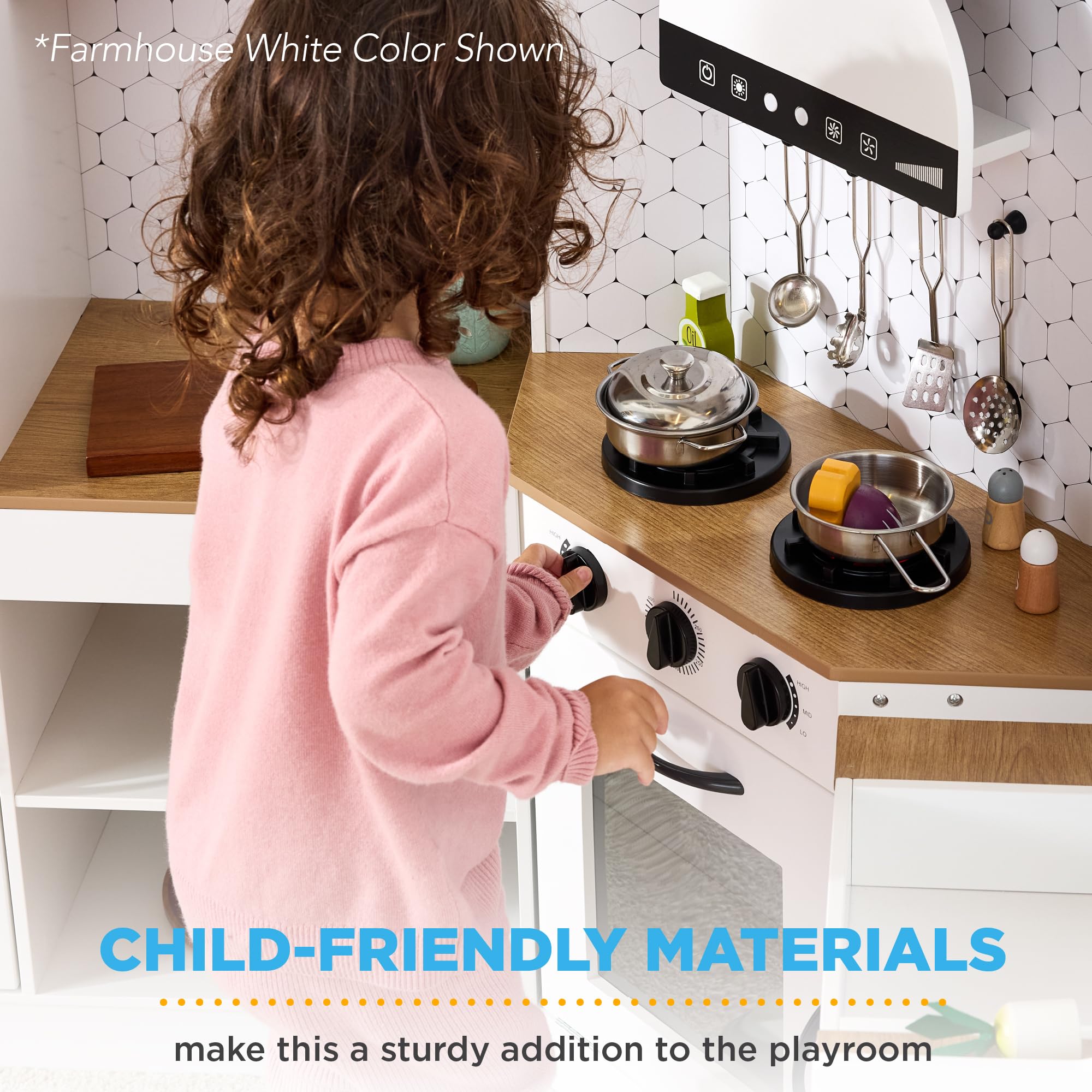 Best Choice Products Pretend Play Corner Kitchen, Ultimate Interactive Wooden Kids Playset w/Lights & Sounds, Ice Maker, Hood - White