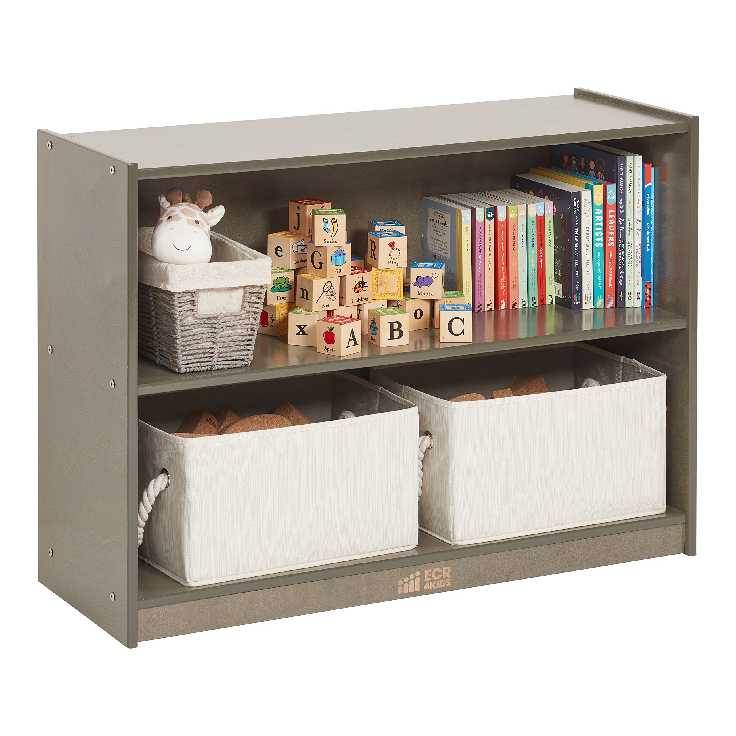 2-Shelf Mobile Storage Cabinet, Classroom Furniture, Grey Wash