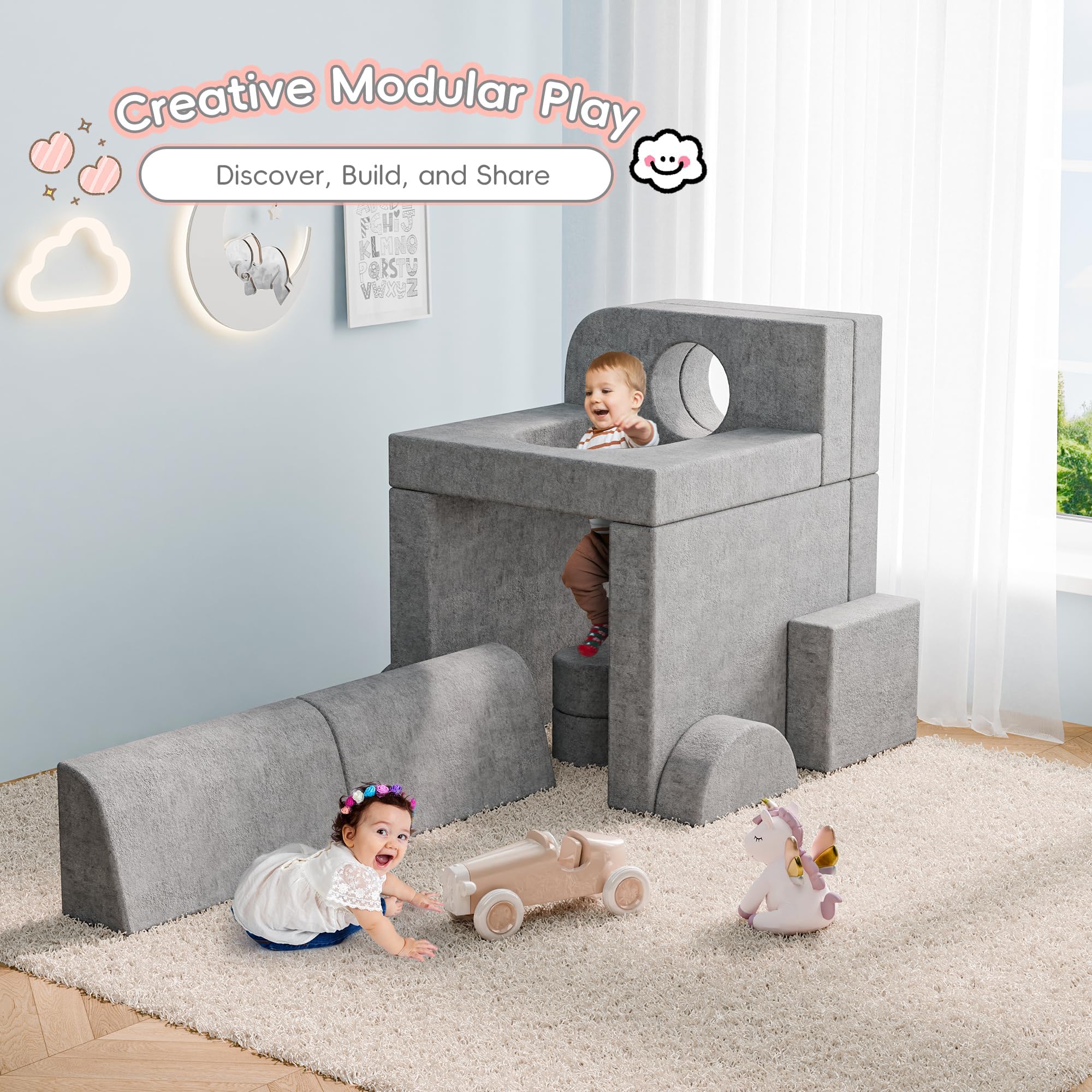14-Piece Modular Kids Play Couch with Washable Covers