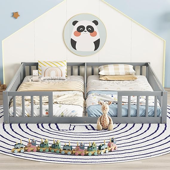 Double Floor Bed for Twins,Two Shared Beds,Twin Size Floor Bed for 2 Kids