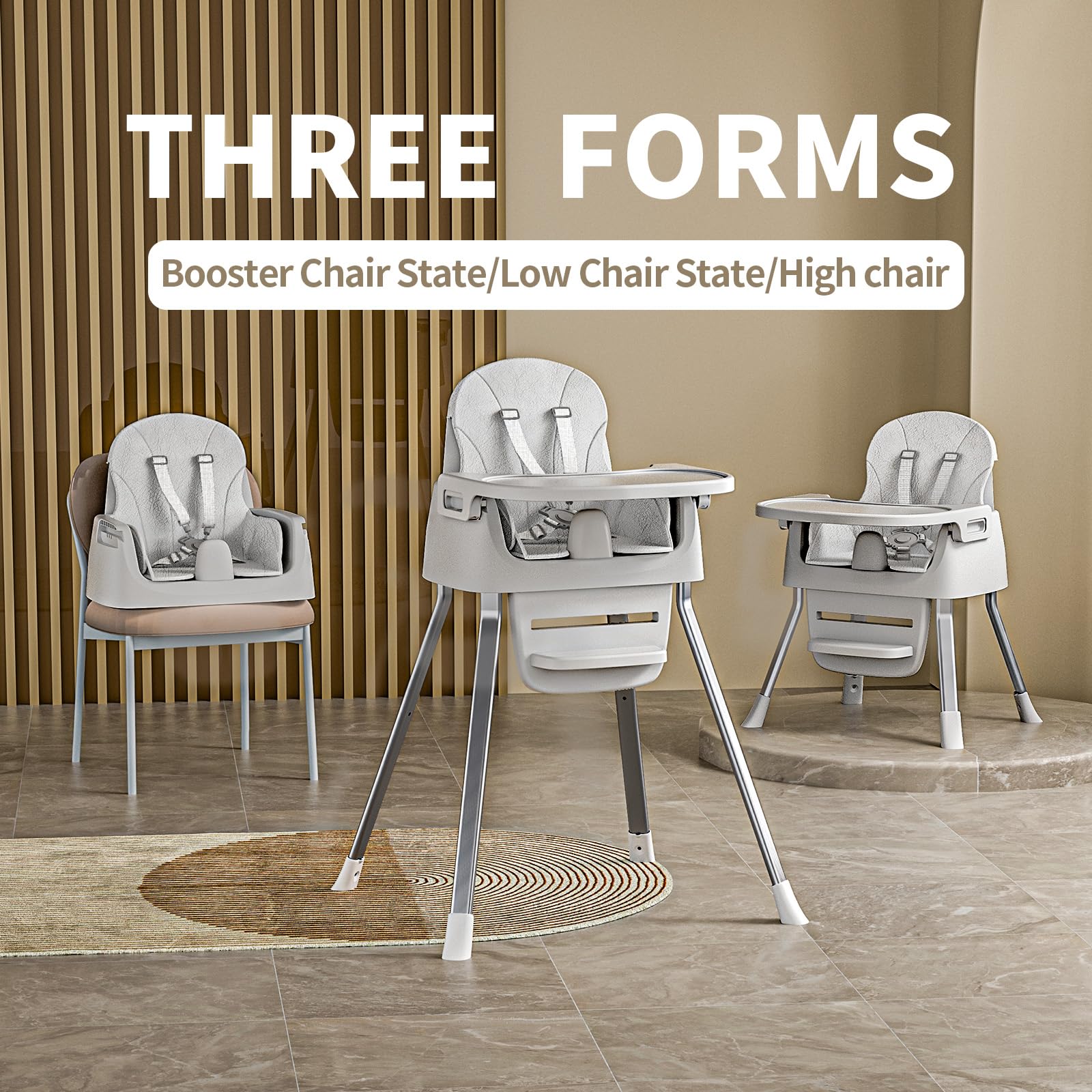 4-in-1 Convertible High Chair with 5-Point Harness and Removable Tray